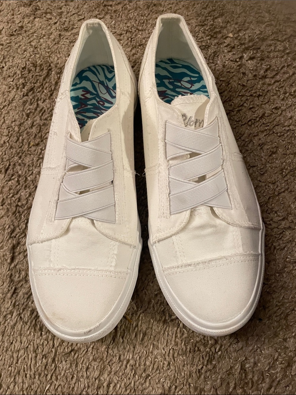 Blowfish White Canvas Slip-On Sneakers with Crisscross Elastic